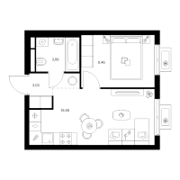 2 ккв (Евро) № 2.3.7 Корп.: 5 , Секция 2  в ЖК Заречный парк