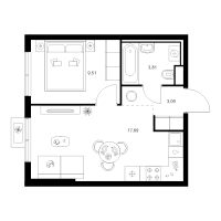 2 ккв (Евро) № 4.2.2 Корп.: 4 , Секция 4  в ЖК Заречный парк