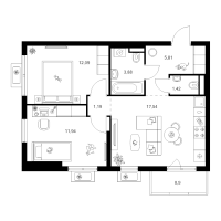 3 ккв (Евро) № 2.3.3 Корп.: 5 , Секция 2  в ЖК Заречный парк