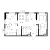 4 ккв (Евро) № 6.2.13 Корп.: 4 , Секция 6  в ЖК Заречный парк