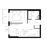 2 ккв (Евро) № 3.6.2 Корп.: 4 , Секция 3  в ЖК Заречный парк