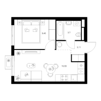 2 ккв (Евро) № 1.8.7 Корп.: 4 , Секция 1  в ЖК Заречный парк
