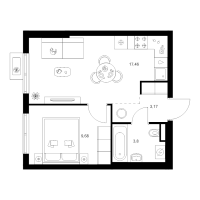 2 ккв (Евро) № 3.2.4 Корп.: 4 , Секция 3  в ЖК Заречный парк