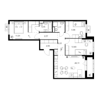 4 ккв (Евро) № 4.3.5 Корп.: 4 , Секция 4  в ЖК Заречный парк