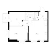 3 ккв (Евро) № 1.16.3 Корп.: 9 , Секция 1  в ЖК Заречный парк