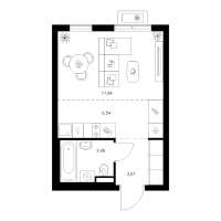 Студия № 1.2.3 Корп.: 5 , Секция 1  в ЖК Заречный парк