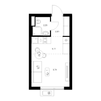 Студия № 2.2.4 Корп.: 4 , Секция 2  в ЖК Заречный парк