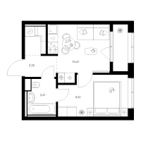 1 ккв № 6.1.2 Корп.: 4 , Секция 6  в ЖК Заречный парк