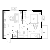 3 ккв (Евро) № 2.5.4 Корп.: 5 , Секция 2  в ЖК Заречный парк