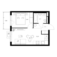 2 ккв (Евро) № 1.3.5 Корп.: 4 , Секция 1  в ЖК Заречный парк