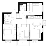 4 ккв (Евро) № 1.9.5 Корп.: 6 , Секция 1  в ЖК Заречный парк