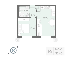 2 ккв (Евро) № 4 Корп.: 5 , Секция 1  в ЖК Зеркальный ручей
