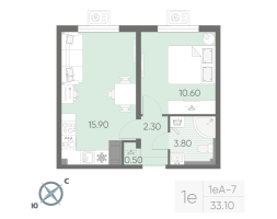 2 ккв (Евро) № 33 Корп.: 5 , Секция 1  в ЖК Зеркальный ручей