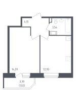 1 ккв № 457 Корп.: 39 , Секция 2  в ЖК Живи! В Рыбацком