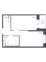 1 ккв № 448 Корп.: 39 , Секция 2  в ЖК Живи! В Рыбацком