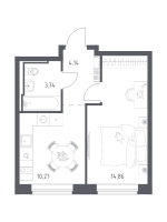 1 ккв № 380 Корп.: 6-7 , Секция 2  в ЖК Живи! В Рыбацком