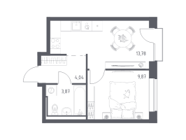 1 ккв № 60 Корп.: 6-7 , Секция 1  в ЖК Живи! В Рыбацком