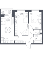 2 ккв № 418 Корп.: 4 , Секция 2  в ЖК Живи! В Рыбацком