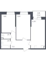 2 ккв № 346 Корп.: 39 , Секция 2  в ЖК Живи! В Рыбацком