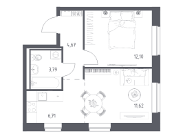 2 ккв (Евро) № 33 Корп.: 6-7 , Секция 1  в ЖК Живи! В Рыбацком