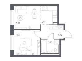 1 ккв № 9 Корп.: 6-7 , Секция 1  в ЖК Живи! В Рыбацком