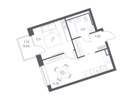 1 ккв № 578 Корп.: 6-7 , Секция 3  в ЖК Живи! В Рыбацком