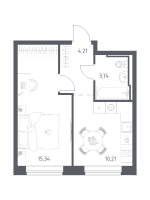 1 ккв № 356 Корп.: 6-7 , Секция 2  в ЖК Живи! В Рыбацком