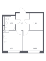 1 ккв № 53 Корп.: 30 , Секция 2  в ЖК Живи! В Рыбацком