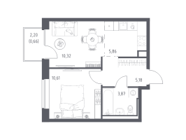 2 ккв (Евро) № 150 Корп.: 6-7 , Секция 1  в ЖК Живи! В Рыбацком