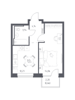 1 ккв № 420 Корп.: 6-7 , Секция 2  в ЖК Живи! В Рыбацком