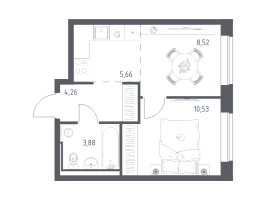 1 ккв № 2 Корп.: 6-7 , Секция 1  в ЖК Живи! В Рыбацком