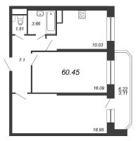 2 ккв № 45 Корп.: 24 , Секция 1  в ЖК Живи! В Рыбацком
