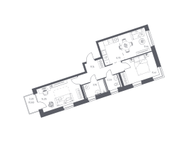 3 ккв (Евро) № 544 Корп.: 6-7 , Секция 3  в ЖК Живи! В Рыбацком