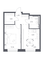 1 ккв № 581 Корп.: 6-7 , Секция 3  в ЖК Живи! В Рыбацком