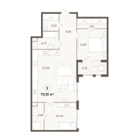 3 ккв (Евро) № 45 Корп.: 1 , Секция 2  в ЖК Знатный