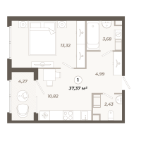 1 ккв № 496 Корп.: 1 , Секция 10  в ЖК Знатный