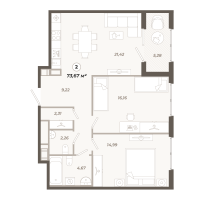 3 ккв (Евро) № 457 Корп.: 1 , Секция 9  в ЖК Знатный