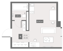 Студия № 43c Корп.: 1 , Секция 3  в ЖК Zoom Черная речка