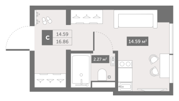 Студия № 19-1c Корп.: 1 , Секция 4  в ЖК Zoom Черная речка