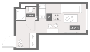 Студия № 16-1c Корп.: 1 , Секция 4  в ЖК Zoom Черная речка