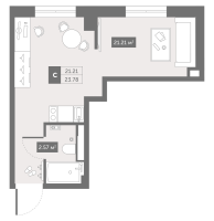 Студия № 94c Корп.: 1 , Секция 2  в ЖК Zoom Черная речка