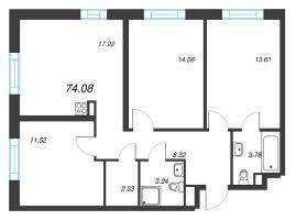 4 ккв (Евро) № 480 Корп.: 3.8 , Секция 3.8  в ЖК Zoom на Неве
