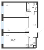 3 ккв (Евро) № 504 Корп.: 3.7 , Секция 3.7  в ЖК Zoom на Неве