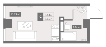 Студия № 23c Корп.: 1 , Секция 4  в ЖК Зум Чёрная Речка