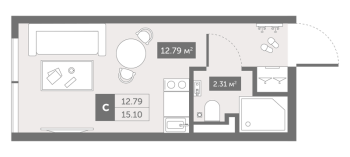 Студия № 22c Корп.: 1 , Секция 4  в ЖК Зум Чёрная Речка