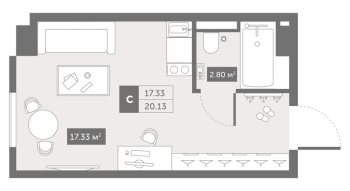 Студия № 25c Корп.: 1 , Секция 4  в ЖК Зум Чёрная Речка