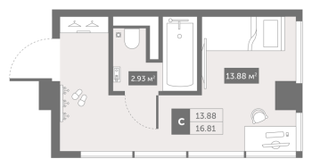 Студия № 44c Корп.: 1 , Секция 3  в ЖК Зум Чёрная Речка
