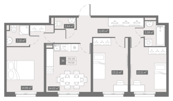 3 ккв № 1379 Корп.: 3.2 , Секция 3.2  в ЖК Зум на Неве