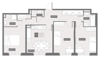 3 ккв № 1403 Корп.: 3.2 , Секция 3.2  в ЖК Зум на Неве